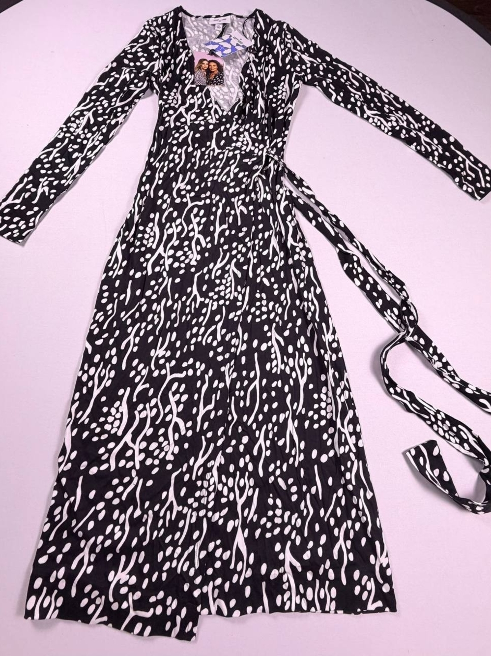 Diane Von Furstenberg Black and White Printed Wrap Dress